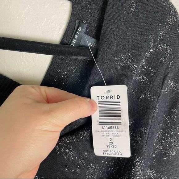 Torrid Black Floral Mini Jacquard Bodycon Dress 2X NWT 41160688 - Picture 5 of 13